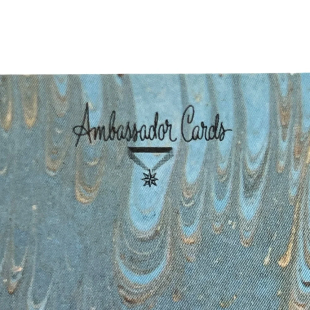 Vintage Ambassador Cards 3 Tri-Fold Blank Greeting Cards Blue Marbled Blank